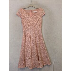 BeryLove Lace Cocktail Dress Women's Size S Pink Fit & Flare Cap Sleeve V-Neck